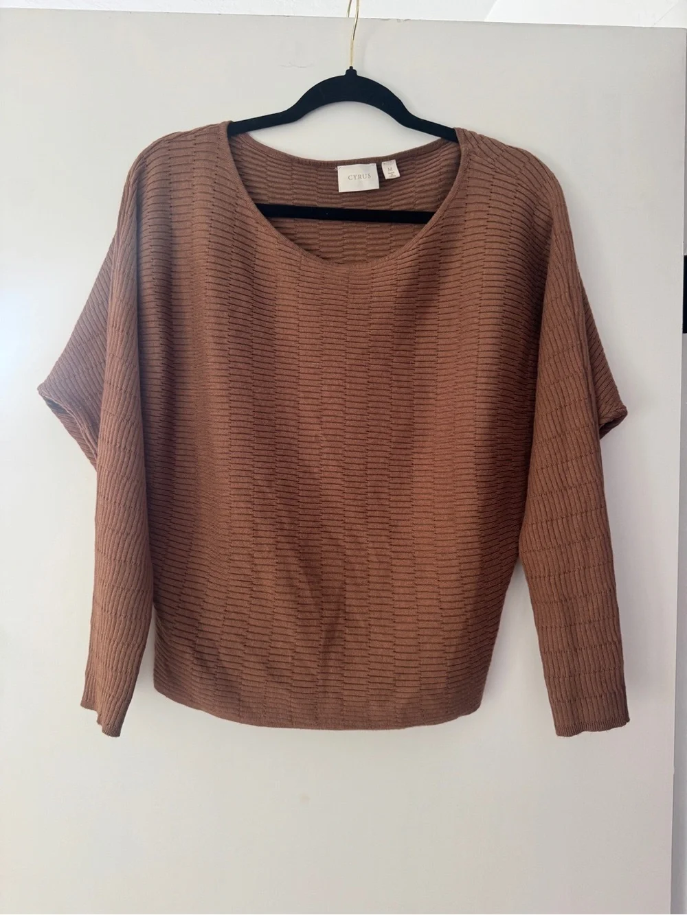 CYRUS Textured Dolman Sleeve Lightweight Sweater | Brown | Size Medium